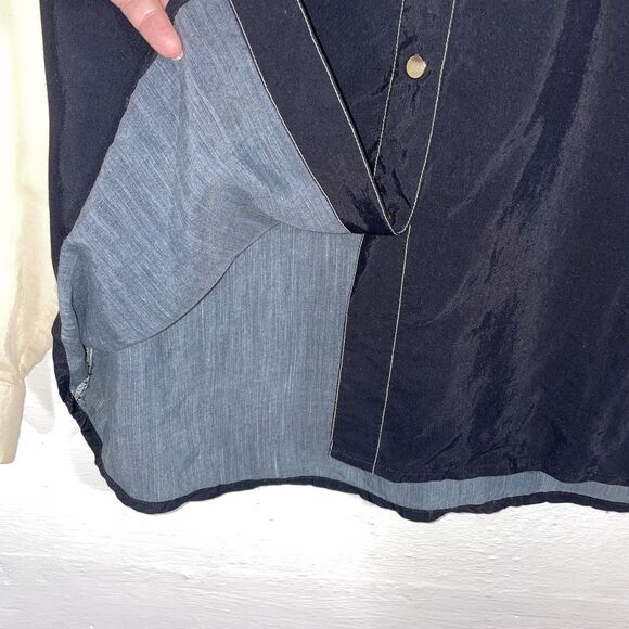 Vintage Wrangler Scarf Print Western Shirt Cream Navy Chain Medallion 80s 90s - Picture 3 of 11